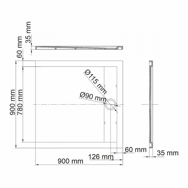 Душевой поддон из искусственного камня WasserKRAFT Wiese 90x90 84T03 Серый матовый