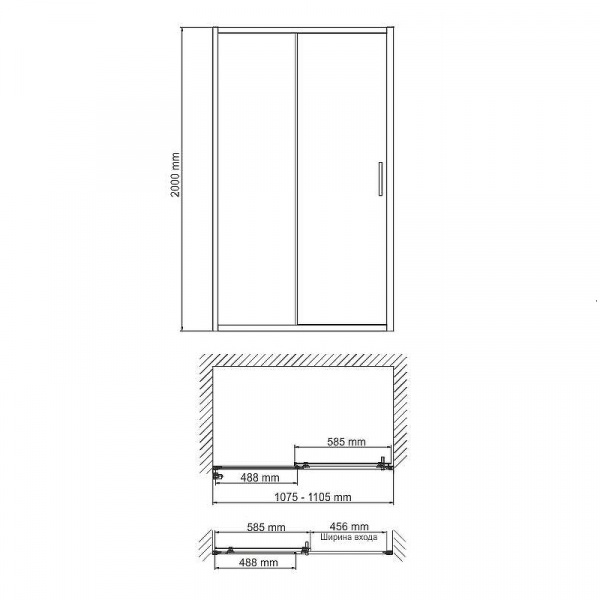 Душевая дверь WasserKRAFT Main 110 41S13 профиль Хром стекло прозрачное