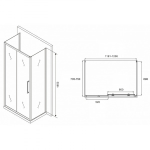 Душевой уголок Abber Schwarzer Diamant 120x75 AG30120MH-S75M-S75M профиль Хром стекло матовое