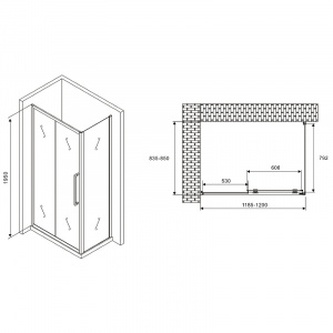 Душевой уголок Abber Schwarzer Diamant 120x85 AG30120H-S85 профиль Хром стекло прозрачное