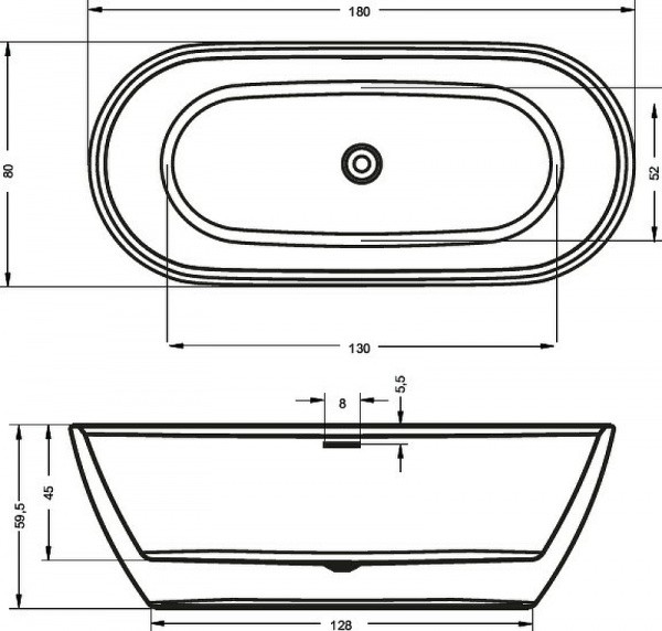 Акриловая ванна Riho Inspire Velvet White 180x80 B085001105 (BD0210500000000) без гидромассажа