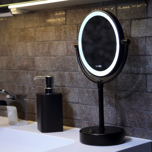 Косметическое зеркало WasserKRAFT K-1005BLACK с подсветкой с увеличением Черное матовое