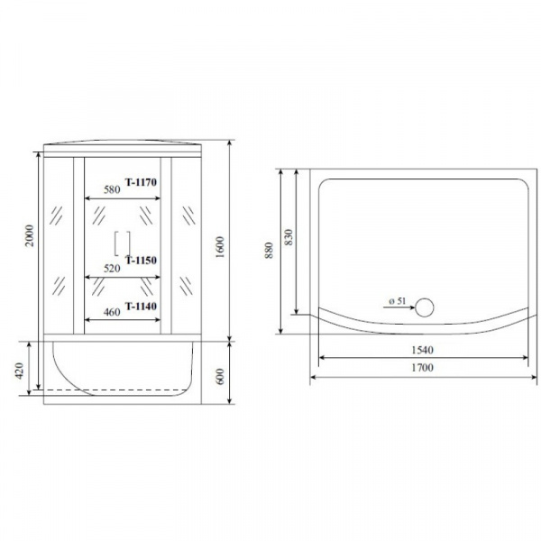 Душевая кабина 170x88x220 см Timo Standart T-6670 S прозрачное