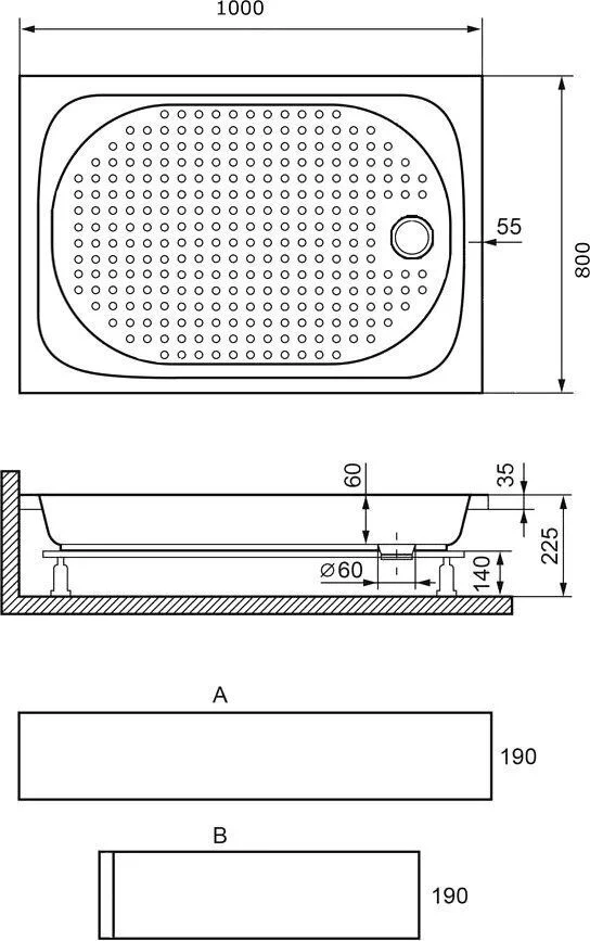 Размеры душевых поддонов прямоугольных 1300x800